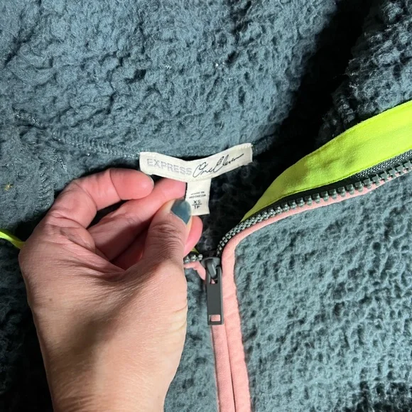 Express fleece Sherpa pullover size xs dark green - Picture 4 of 4